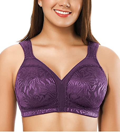 ZeroBound Women s Minimizer Bras Comfort Cushion Strap Wirefree Full Coverage Large Bust Non-Padded Bra(Purple,38D)