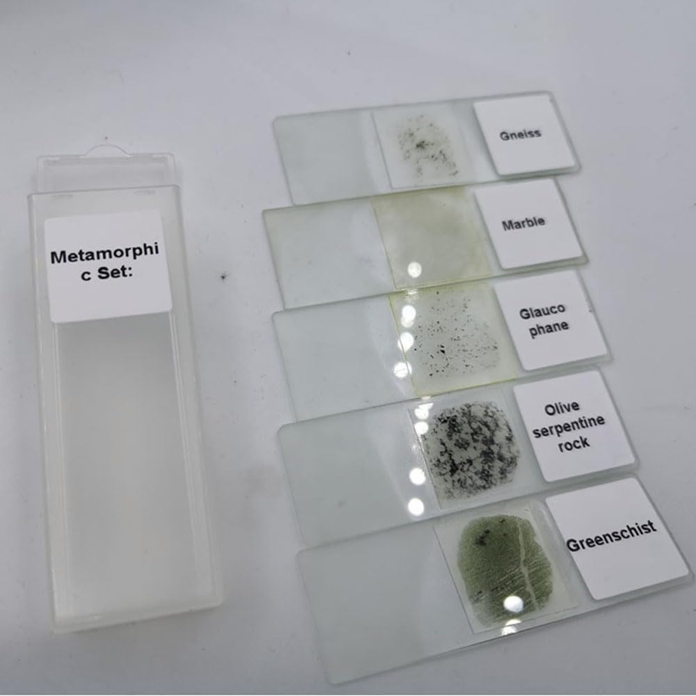 5 Pcs Set Prepared Microscope Rock Slides Mineral Thin Sections 5 Choices (Metamorphic Set)