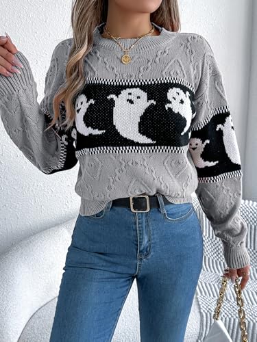 Women's Halloween Pumpkin Sweater Cute Crewneck Knitted Long Sleeve Pullover Tops Fall Winter Fashion Clothes4