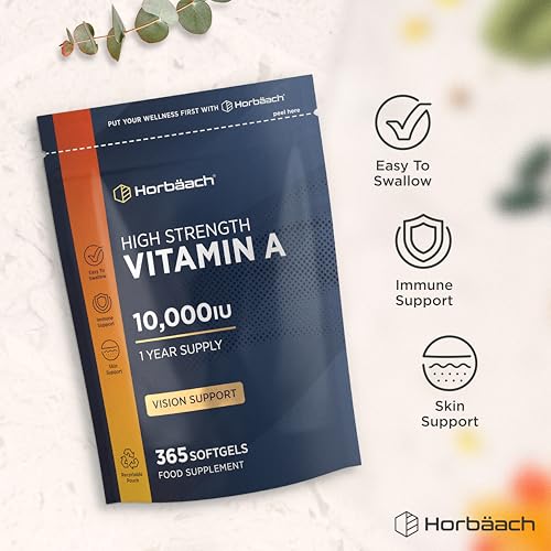 Vitamin A Hochdosiert 10000 IE | 1 Jahr Vorrat | Augenvitamine mit Retinol | Horbaach