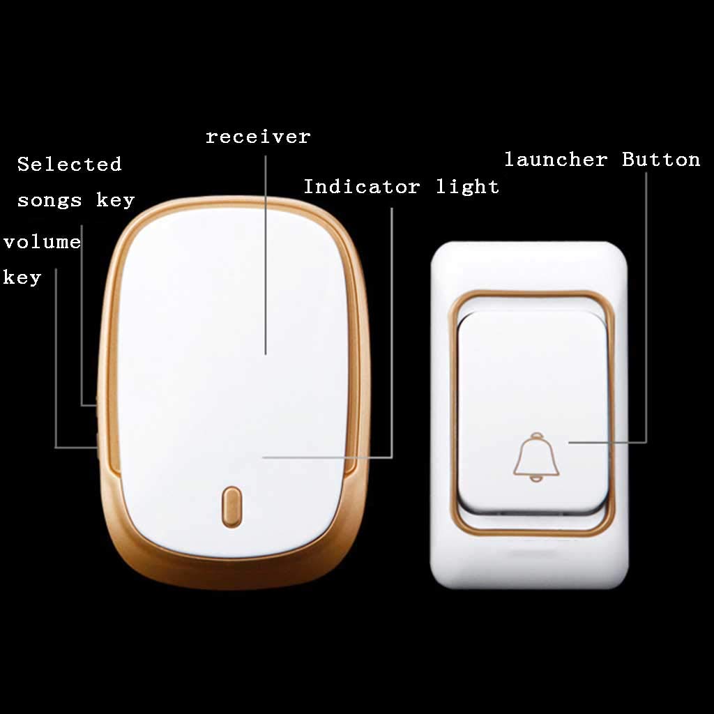 Kit Campanello Wireless Impermeabile 36 Melodie Portata 300M 1 Trasmettitore 5 Ricevitori LED Multicolor(Gold)