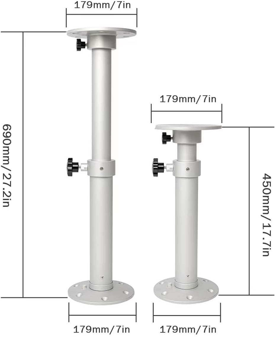 Pied de Table Camping Car Réglable en Hauteur - Démontable Aluminium pour Bateaux, Caravanes (45-69cm, 80kg, Léger & Résistant)