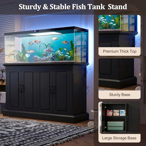 Image of 55-75 Gallon Aquarium Stand with Power Outlet, Heavy Duty Fish Tank Stand with 4 Cabinets, Storage Cabinet for Turtle Tank & Reptile Terrarium, 880LBS (50 inch-Black)