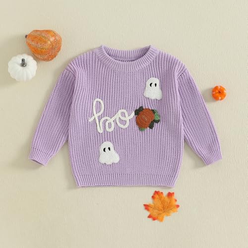 Baby Boy Girl Halloween Sweater Pumpkin Print Ribbed Knit Pullover Toddler Long Sleeve Tops Fall Winter Clothes2