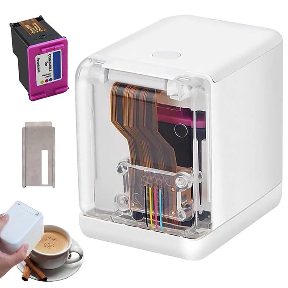 Stampante Alimentare a Getto d'inchiostro commestibile - Mini Portatile con Controllo delle App e cartucce di Inchiostro Staccabile, per caffè, Pane, Torta, Biscotti + Inchiostro a Colori Incluso