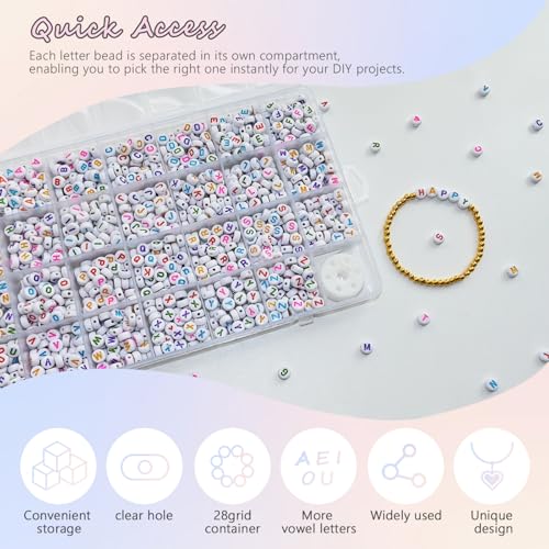Image of Amaney 1400pcs Colorful Letter Beads 4x7mm Alphabet A-Z Heart White Flat Round Acrylic Beads and Crystal Line for Jewelry Making Bracelets Necklaces Key Chains (Colorful Heart)
