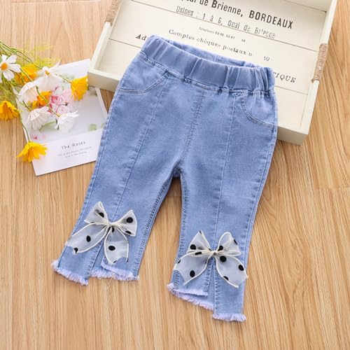 Baby Girls Ripped Denim Bell Bottom Jeans Hearts Embroidery Vintage Toddler Kid Flare Pants Jeans Hippie Pants 1-6 Y2