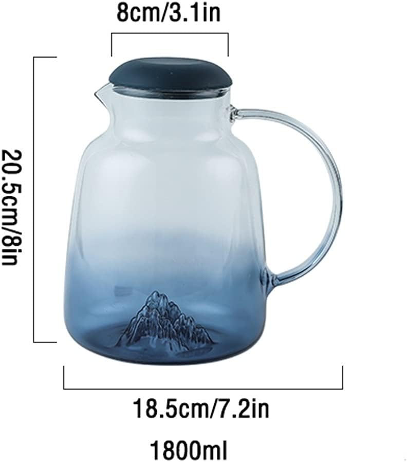 kettles Gradient Blue Glass Pitcher Jug Bottom with Iceberg Design Large Capacity Glass Carafe with Silicone Lid Household Water Jug canteen