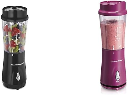 Hamilton Beach Licuadora personal para batidos y batidos con taza de viaje de 14 onzas y tapa, color negro (51101A y licuadora personal para batidos