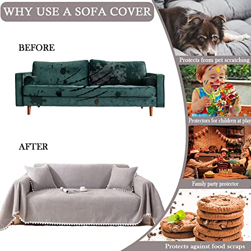 Handontime Couch Cover For Dogs Grey Sectional Couch Covers For 3 Cushion Couch Sofa Flower Lace Sofa Covers Machine Washable Easy Install Futon L Shaped Couch Cushion Covers For Cat Kids, 71" X150" #TOP3