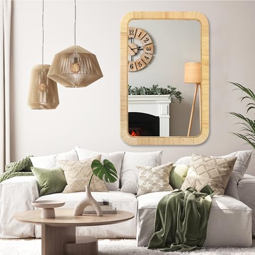 PERFNIQUE Rattan Mirror, 36'' x 24" Rectangle Boho Bathroom Mirror, Decorative Wall Nursery Decor, Rustic Farmhouse Handmade Wicker Mirror for Bathroom Bedroom Entryway Living Room Decor - Image 4