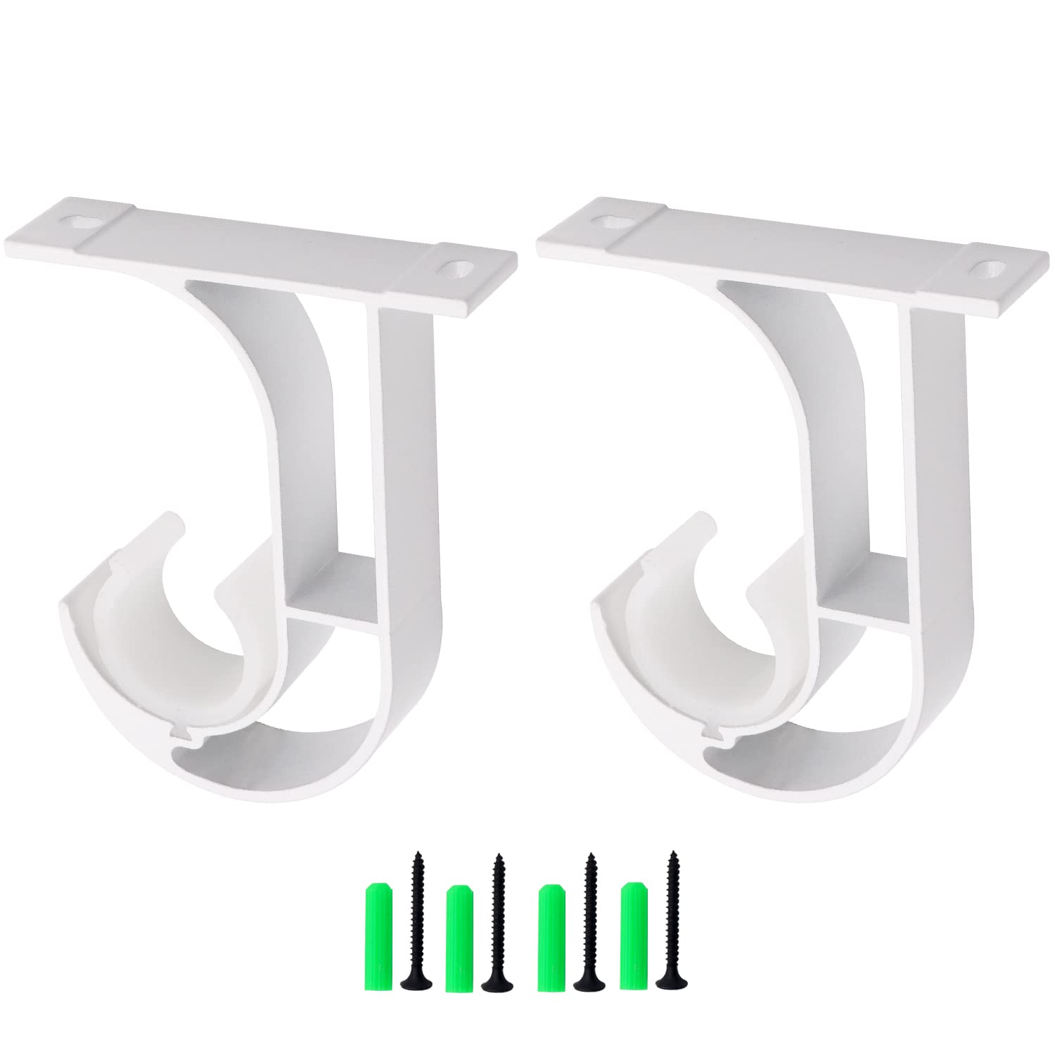 Ihomestyle White Aluminum Alloy Curtain Rod Bracket, Holder, Support - Mounted On The Ceiling 2 Set (White)