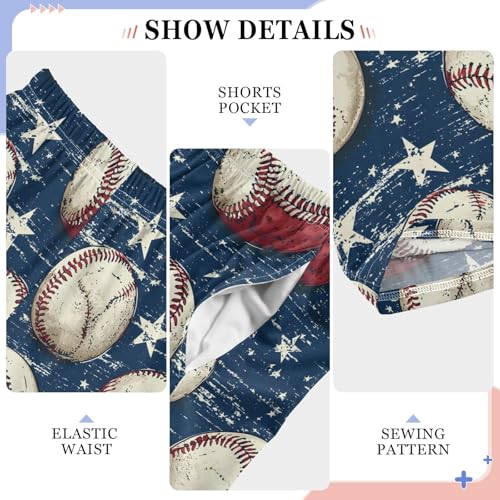 Pajama Pants Baseball White Stars Pattern Long Sleep Pants Lounge Bottoms 5