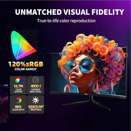Image of ZZA 32 Inch 300Hz Curved Gaming Monitor,QHD 2560 * 1440 Gaming PC Monitor, Curved 1500R,4000:1 Contrast,1Ms MPRT,HDR,FreeSync,VA,HDMI DP1.4