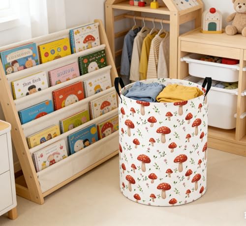 Image of Baby Laundry Basket Baby Nursery Hamper Kids Laundry Basket Toy Storage Bin for Boys Room Decor Gift Baskets for Bedroom Bathroom(Mushroom)