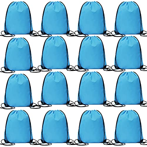 CODOBON 16 Pcs Drawstring Bags Bulk Polyester Draw String Bags Gym Sports Cinch Bag Drawstring Backpack for Women Men Sky Blue
