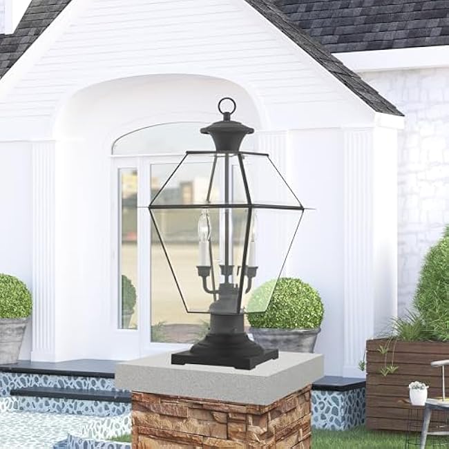 Livex Lighting 2384-04 Westover 3 Light Outdoor Black Finish Solid Brass Wall Lantern with Clear Beveled Glass, 22 x 12 x 22