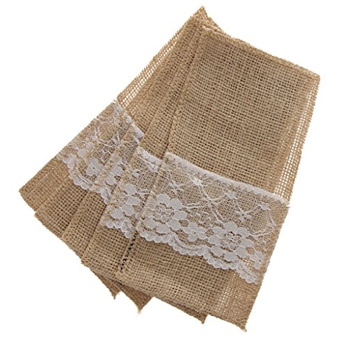 5 Piezas Bolsa De Titular de Cubiertos de Arpillera Encajes Bolsas de Vajillas Banquetes de Casamiento Cover