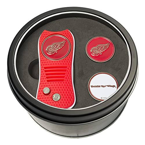 Team Golf NHL Detroit Red Wings 2 Ball Markers Tin Gift Set with Retractable Divot Tool and 3 Double-Sided Magnetic Ball Markers, Patented Single Prong Design, Causes Less Damage to Greens