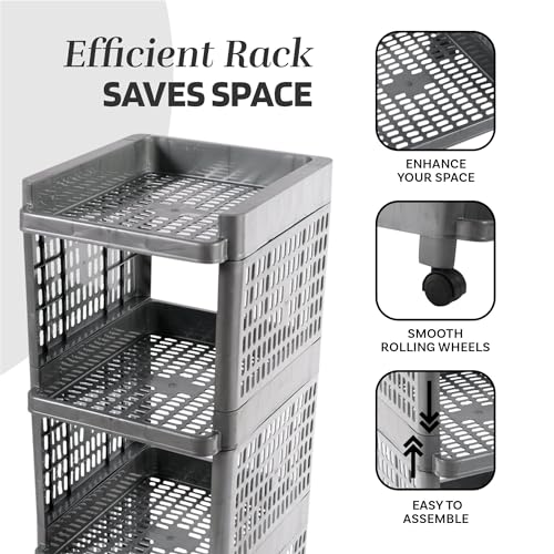 Image of Kuber Industries Pack of 6 Storage Rack with Wheels | 4-Layer Storage Organizer Rack | Kitchen Spice Rack | Multipurpose Layer Storage Rack for Home and Office | Office Storage Trolley | Grey