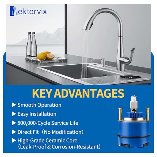 Mektarvix 46mm Ceramic Faucet Cartridge, Replacement for Grohe 46048/46048000 Single-Hand Cold Hot Mixing Valve, Leak-Proof with Adjustable Flow Limiter for Single Lever Kitchen Bathroom Faucets — view 5