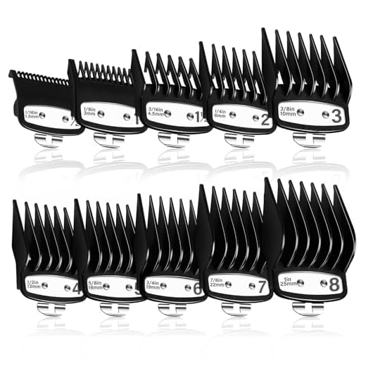 Professional Hair Clipper Guards Guides 10 Pcs Coded Cutting Guides #3170-400- 1/8” to 1 fits for All Wahl Clippers(Black-10 Pcs)