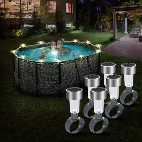 SOSFKIM Pool Lights for Above Ground Pools, Pool Accessories for Frame Pool Decoration, Waterproof LED Solar Lights Warm Light at Night Lighting for Swimming Pools-6Pcs