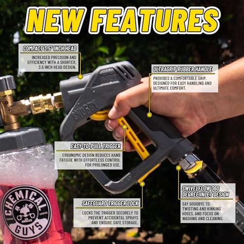 Image of Chemical Guys Snubby Pressure Washer Gun with Foam Cannon Attachment - Short Handle for Gas and Electric Pressure Washers, Foam Sprayer Ideal for Car Washing, Detailing, and Home Cleaning Projects
