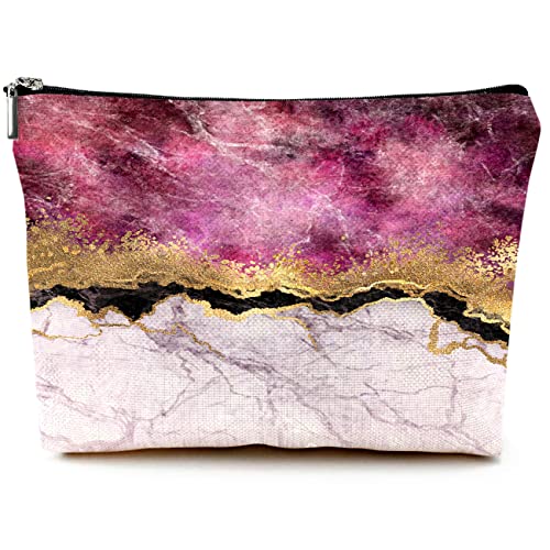 Givotin Cute Makeup Bag for Purse Canvas Waterproof Funny Cosmetic Bags for Women Zipper Travel Toiletry Pouch-Wine Marble Makeup Bags