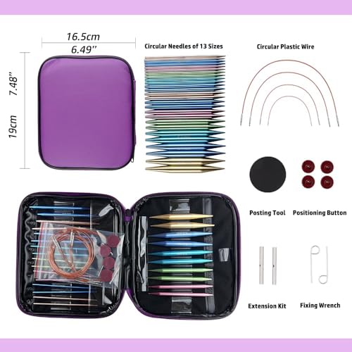 Image of Yarniss 13 Pair Circular Knitting Needle Set 3.0~10.0mm, Interchangeable Aluminum Knitting Needles with Case