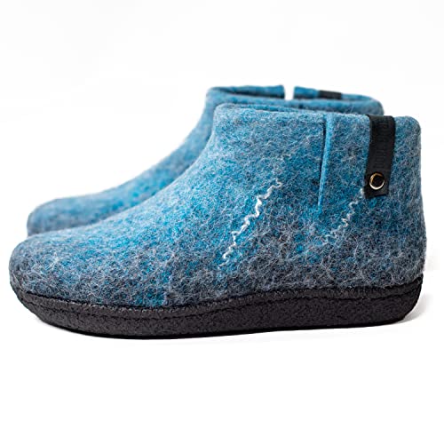 Wool Ankle Boots for Women, Handmade Felted Booties Arctic Wave