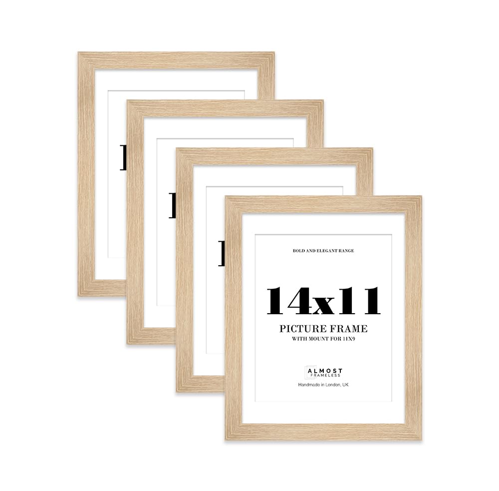 14x11 Oak Frame With Mount for 11x9 Pictures 28mm Edge Portrait and Landscape Display with Wall Hooks and Kickstand, 4 Pack — image 1