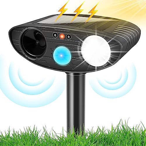 Ultrasonic Cat Deterrent,Solar Powered Deterrent with Motion Sensor and Flashing...