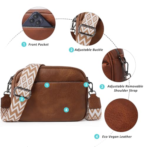 Image of TANTOMI Crossbody Bags for Women Trendy,Vegan Leather Crossbody Purses for Women Small Shoulder Bag Handbags with Wide Strap (Brown)