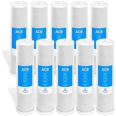 Express Water - 10 Pack Activated Carbon Block Replacement Filter - ACB Large Capacity for Whole House Filtration - 5 Micron - 4.5" x 20" Inch