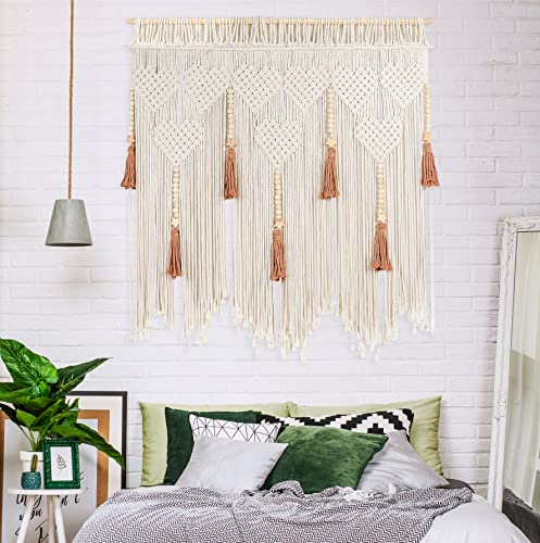 HOLAVIDA Tapices Macramé, Hecho a Mano Amor Tapiz Colgante Pared Boho Decoración-Dormitorio, Zen Habitación, Salon, Decoracion Pared (90 Cm) Cover