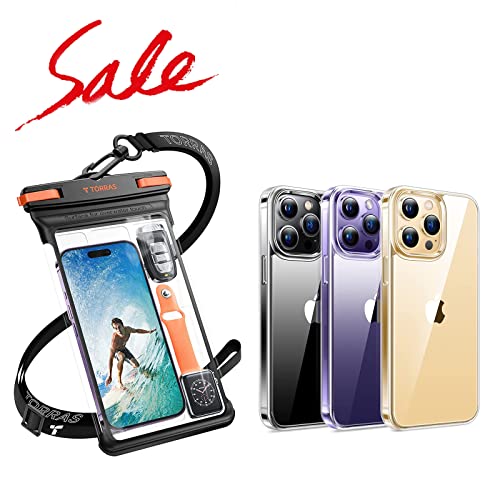 TORRAS Icecube IPX8 Waterproof Phone Pouch, Underwater Screen Touchable, Black 8.0'' & Diamond Clear Designed for iPhone 14 Pro Max Case Anti-Yellowing Clear Case