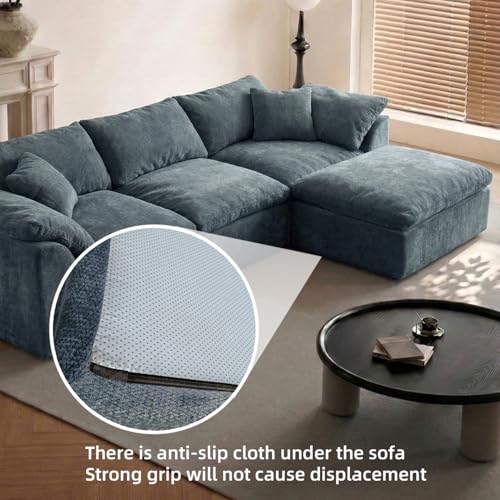 Image of Cloud Couch Sectional for Living Room, Modular L Shaped Boneless Sofa with Chaise, Compressed No Assembly Couch, Deep Seat Chenille Upholstered Convertible Sofa Bed (Blue)