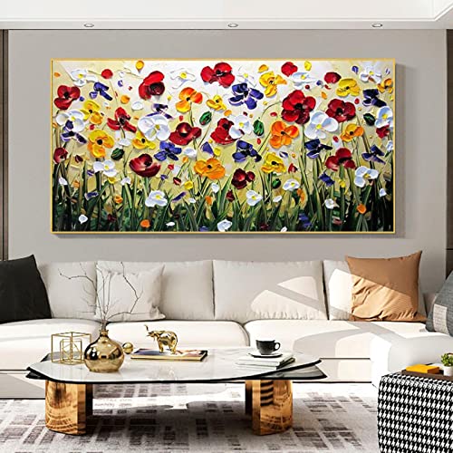 Art abstrait fleurs peinture toile KEBIA grand format 90x180 cm sans cadre pour salon - 3