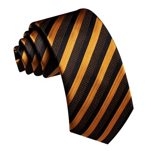 Image of Barry.Wang Silk Men Ties Formal Stripes Necktie and Tie Clip for Wedding Party Business Fashion Classic