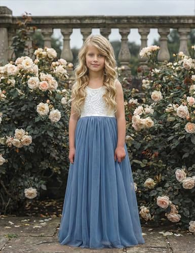 Image of 2Bunnies Girl Peony Lace Back A-Line Straight Tutu Tulle Party Flower Girl Dress