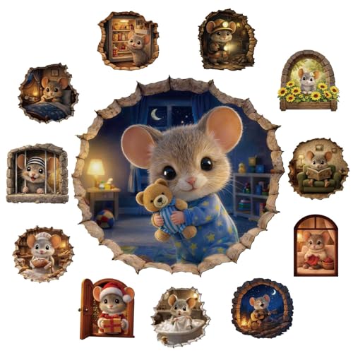 12 adhesivos de ratón decorativos en 3D para pared miniatura 1
