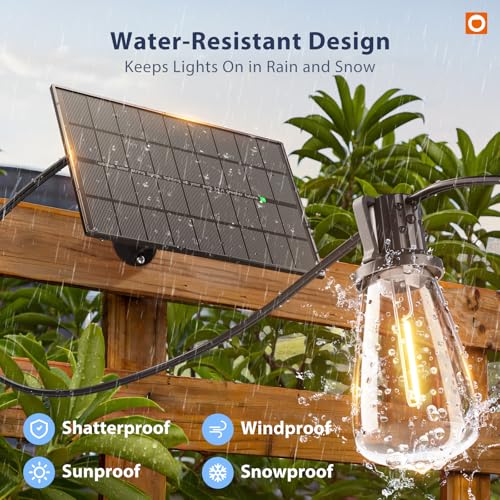 Image of addlon 150FT(144+6) Solar String Lights Outdoor with Remote, Long-Lasting Waterproof Patio Lights, Dimmable & Timable Hanging Solar Light with 45 LED Bulbs for Outside, Yard, Garden, Camping, Gazebo