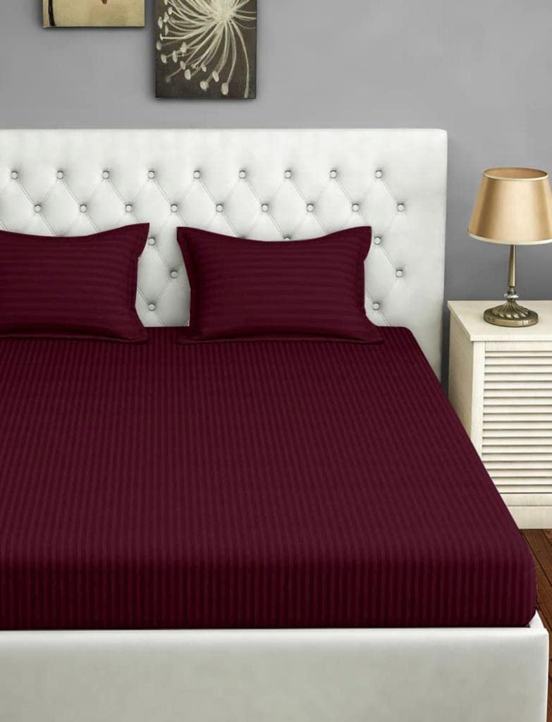 Danvira Cotton Plain Stripe Elastic Fitted King Size Bedsheet with 2 Pillow Cover for 72x78x8 Inch Mattress (Magenta) (B0B28TGZ4Y) Amazon Price History, Amazon Price Tracker