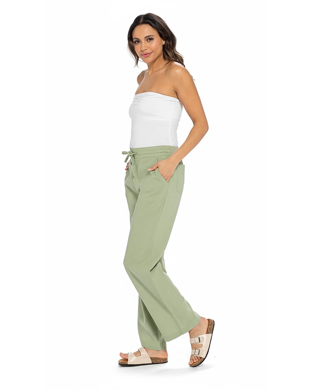 Slumber Hut Ladies Linen Trousers LN580A Light Khaki 18