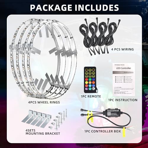Image of 4PCS 14 inch Multi Color LED Wheel Ring Lights w /Dual Control for Trucks Cars