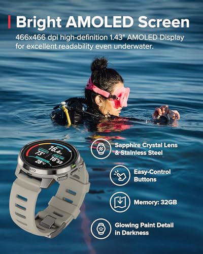 Image of SUUNTO Ocean Dive Computer, GPS Multisport Watch for Training, Underwater Route Tracking & Wireless Tank Pressure Monitor, AMOLED Touchscreen, Dualband GNSS, Offline Map, 26D Battery Life, Sand