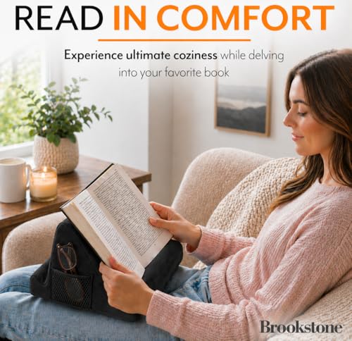 Image of Brookstone Tablet Lap Cushion - Tablet and Phone Holder for Bed, Flights, and Travel, Two Angled Memory Foam Lap Desk for Reading and Hands Free Viewing, Compatible iPad and Kindle Accessories, Black