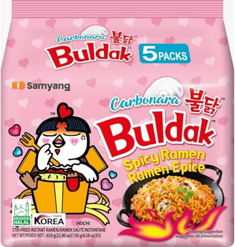 SAMYANG Buldak Carbonara Noodles Pack of 5 Korean Hot Chicken Flavour Ramen Carbonara Buldak Instant Noodles Spicy Korean Import Noodle Multipack