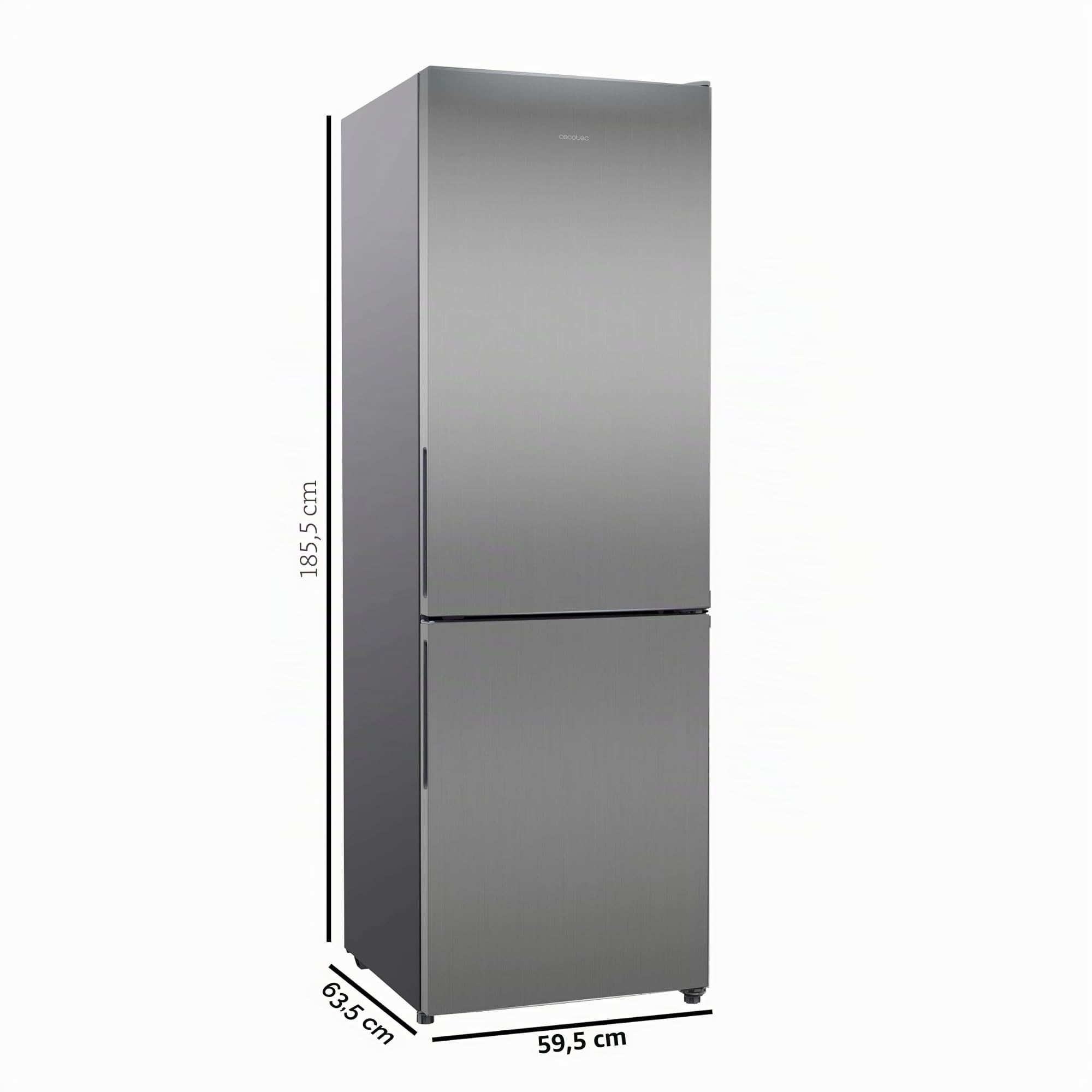 Cecotec Kühlgefrierkombination 2 Türen Bolero CoolMarket Combi 322 Edelstahl E, 322 L, Höhe 185 cm und 60 cm Breite, Energiesparend, Multi-Air-Flow-System, Total No Frost und 2 Schubladen